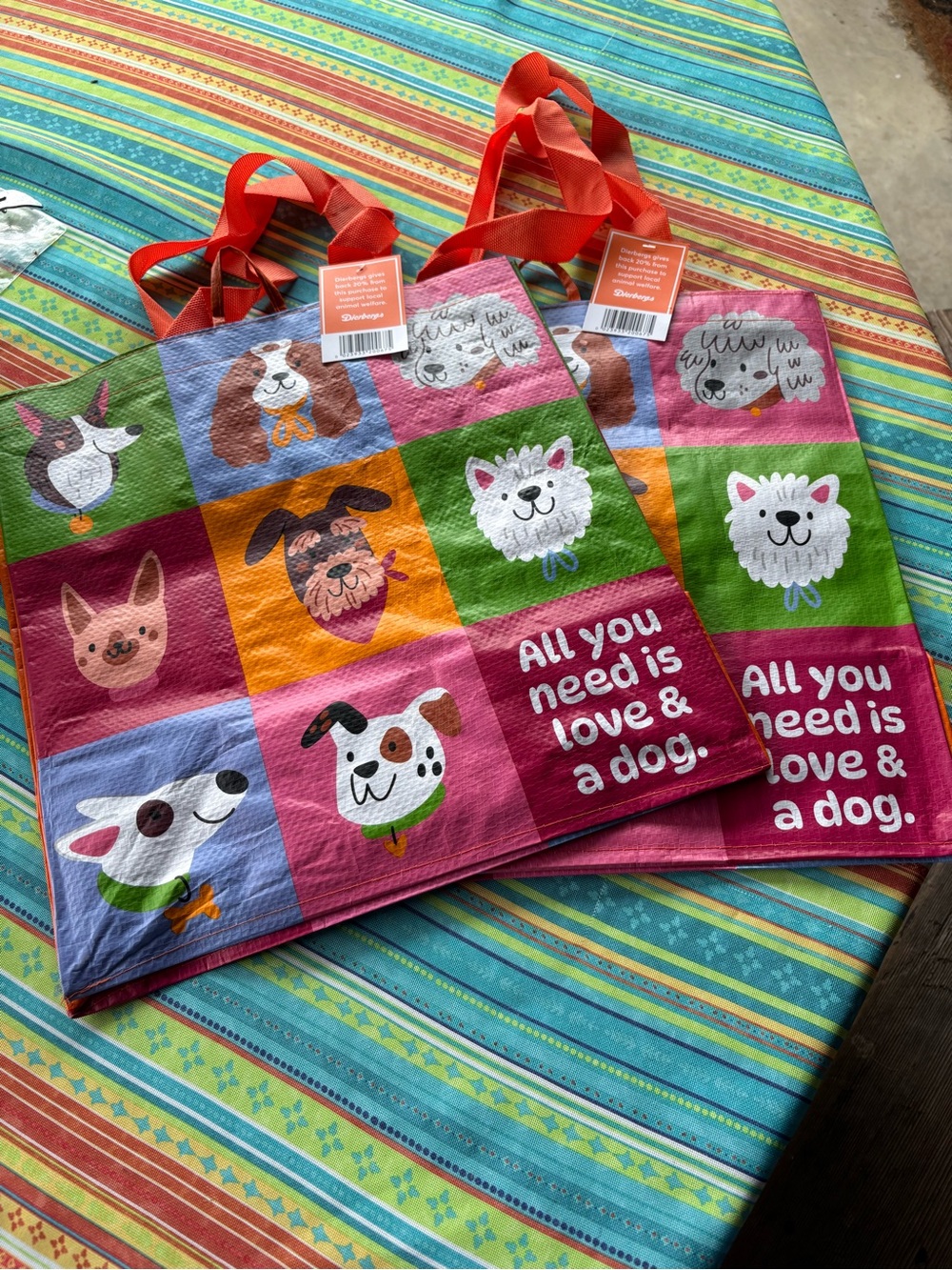 Earthwise “All You Need Is Love & A Dog” Reusable Grocery Bags- set of 2